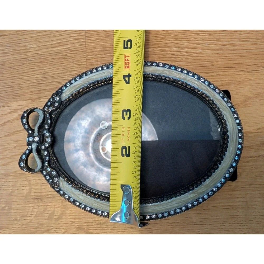 Faux Pearl Gold Rhinestone Oval Photo Frame Standing Ornate 3.5